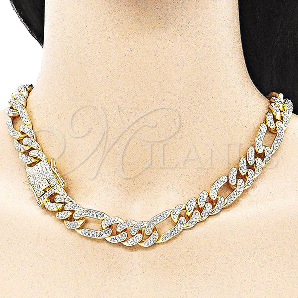 Gold Filled Necklace — Basic Necklace Figaro Design with White Crystal Polished — main product view — SKU 143155 | Oro Laminado collar — básico Necklace Figaro diseño with cristal blanco pulido — SKU 143155