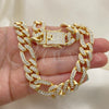 Oro Laminado Basic Necklace, Gold Filled Style Figaro Design, with White Crystal, Polished, Golden Finish, 03.372.0003.18 (13 MM Thickness, 18 Inches Length)
