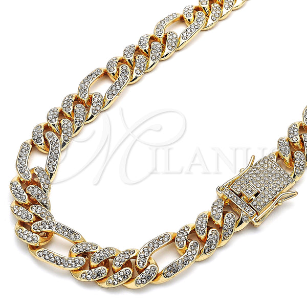 Gold Filled Necklace — Basic Necklace Figaro Design with White Crystal Polished — alternate product view — SKU 143155 | Oro Laminado collar — básico Necklace Figaro diseño with cristal blanco pulido — SKU 143155