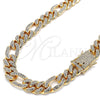 Oro Laminado Basic Necklace, Gold Filled Style Figaro Design, with White Crystal, Polished, Golden Finish, 03.372.0003.18 (13 MM Thickness, 18 Inches Length)