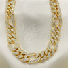 Oro Laminado Basic Necklace, Gold Filled Style Figaro Design, with White Crystal, Polished, Golden Finish, 03.372.0003.18 (13 MM Thickness, 18 Inches Length)