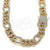 Oro Laminado Basic Necklace, Gold Filled Style Figaro Design, with White Crystal, Polished, Golden Finish, 03.372.0003.18 (13 MM Thickness, 18 Inches Length)