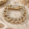 Oro Laminado Basic Bracelet, Gold Filled Style Box Lock Design, with White Crystal, Polished, Golden Finish, 03.372.0004.08 (19 MM Thickness, 8 Inches Length)
