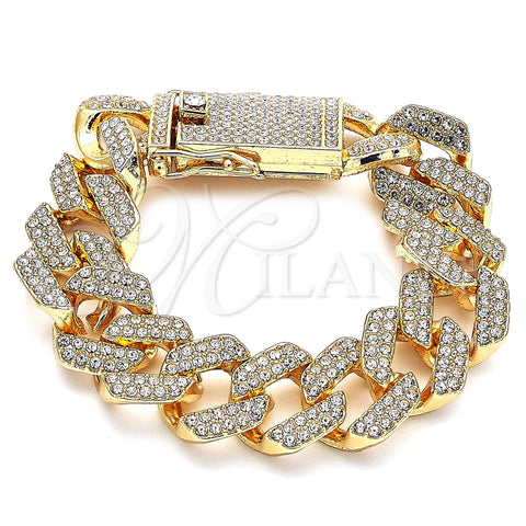 Oro Laminado Basic Bracelet, Gold Filled Style with White Crystal, Polished, Golden Finish, 03.372.0004.08 (19 MM Thickness, 8 Inches Length)