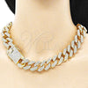 Oro Laminado Basic Necklace, Gold Filled Style with White Crystal, Polished, Golden Finish, 03.372.0004.18 (19 MM Thickness, 18 Inches Length)