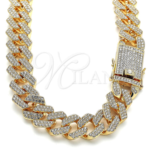 Oro Laminado Basic Necklace, Gold Filled Style with White Crystal, Polished, Golden Finish, 03.372.0004.18 (19 MM Thickness, 18 Inches Length)