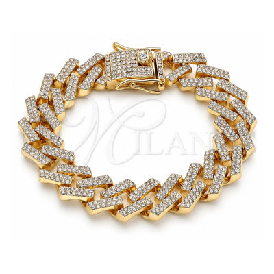 Oro Laminado Basic Bracelet, Gold Filled Style Box Lock Design, with White Crystal, Polished, Golden Finish, 03.372.0005.08 (15 MM Thickness, 8 Inches Length)