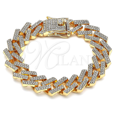 Oro Laminado Basic Bracelet, Gold Filled Style with White Crystal, Polished, Golden Finish, 03.372.0005.08 (15 MM Thickness, 8 Inches Length)