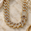 Oro Laminado Basic Necklace, Gold Filled Style Box Lock Design, with White Crystal, Polished, Golden Finish, 03.372.0005.18 (15 MM Thickness, 18 Inches Length)