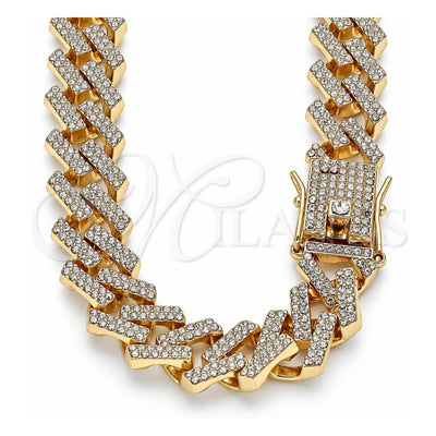 Oro Laminado Basic Necklace, Gold Filled Style Box Lock Design, with White Crystal, Polished, Golden Finish, 03.372.0005.18 (15 MM Thickness, 18 Inches Length)