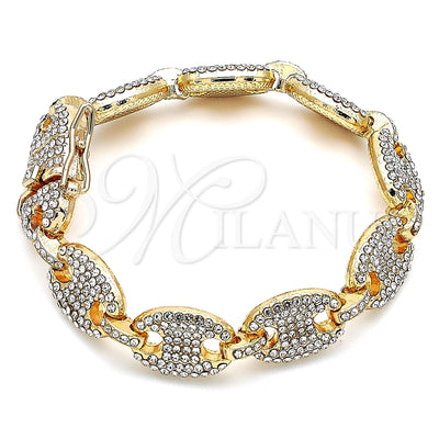 Oro Laminado Basic Bracelet, Gold Filled Style Puff Mariner Design, with White Crystal, Polished, Golden for wholesale, main product view