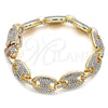Oro Laminado Basic Bracelet, Gold Filled Style Puff Mariner Design, with White Crystal, Polished, Golden for wholesale, main product view