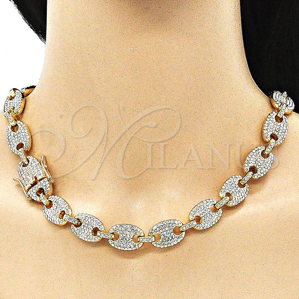 Gold Filled Necklace — Basic Necklace Puff Mariner Design with White Crystal — alternate product view — SKU 143161 | Oro Laminado collar — básico Necklace Puff Mariner diseño with cristal blanco — SKU 143161