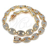 Oro Laminado Basic Necklace, Gold Filled Style Puff Mariner Design, with White Crystal, Polished, Golden Finish, 03.372.0006.18 (13 MM Thickness, 18 Inches Length)