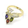 Oro Laminado Multi Stone Ring, Gold Filled Style Teardrop Design, with Multicolor Cubic Zirconia and White Micro Pave, Polished, Golden Finish, 01.210.0138.07 (Size 7)