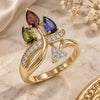 Oro Laminado Multi Stone Ring, Gold Filled Style Teardrop Design, with Multicolor Cubic Zirconia and White Micro Pave, Polished, Golden Finish, 01.210.0138.07 (Size 7)