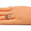 Oro Laminado Multi Stone Ring, Gold Filled Style Teardrop Design, with Multicolor Cubic Zirconia and White Micro Pave, Polished, Golden Finish, 01.210.0138.08 (Size 8)