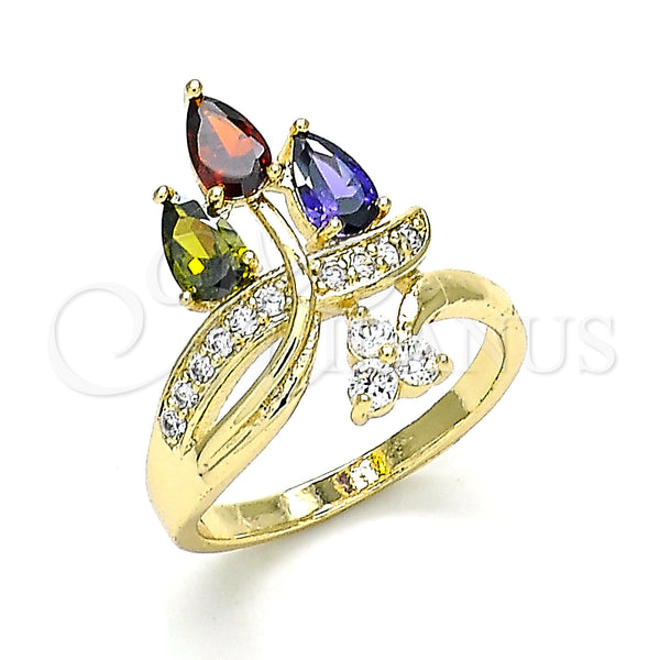 Gold Filled Ring — Multi Stone Ring Teardrop Design with Multicolor Cubic — main product view — SKU 143163 | Oro Laminado anillo — Multi Stone Ring Teardrop diseño with Multicolor Cubic — SKU 143163