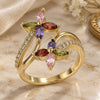 Oro Laminado Multi Stone Ring, Gold Filled Style Flower Design, with Multicolor Cubic Zirconia and White Micro Pave, Polished, Golden Finish, 01.210.0139.07 (Size 7)
