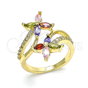 Gold Filled Ring — Multi Stone Ring Flower Design with Multicolor Cubic — main product view — SKU 143164 | Oro Laminado anillo — Multi Stone Ring flor diseño with Multicolor Cubic — SKU 143164