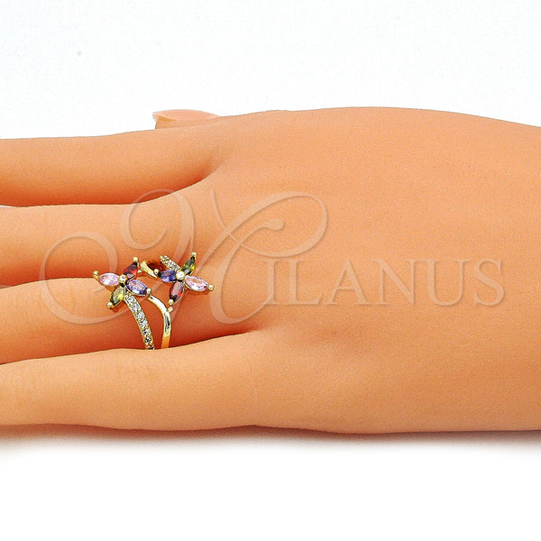 Gold Filled Ring — Multi Stone Ring Flower Design with Multicolor Cubic — alternate product view — SKU 143165 | Oro Laminado anillo — Multi Stone Ring flor diseño with Multicolor Cubic — SKU 143165