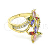 Oro Laminado Multi Stone Ring, Gold Filled Style Flower Design, with Multicolor Cubic Zirconia and White Micro Pave, Polished, Golden Finish, 01.210.0139.08 (Size 8)