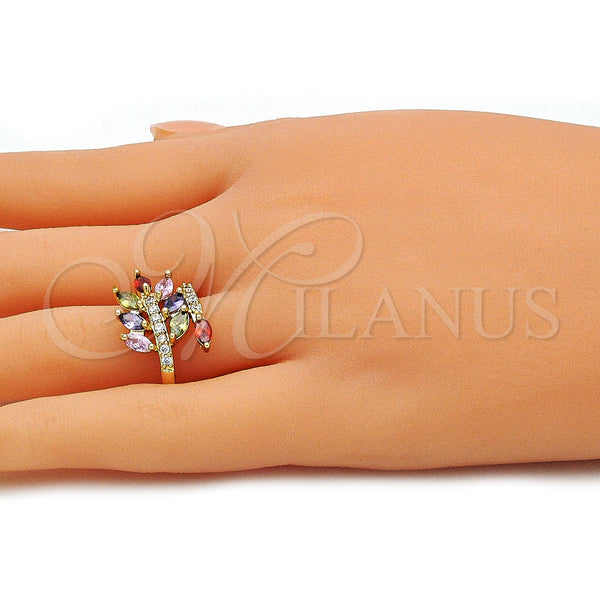 Gold Filled Ring — Multi Stone Ring Leaf Design with Multicolor Cubic — alternate product view — SKU 143166 | Oro Laminado anillo — Multi Stone Ring Leaf diseño with Multicolor Cubic — SKU 143166