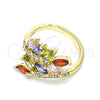 Oro Laminado Multi Stone Ring, Gold Filled Style Leaf Design, with Multicolor Cubic Zirconia and White Micro Pave, Polished, Golden Finish, 01.210.0140.08 (Size 8)