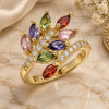 Oro Laminado Multi Stone Ring, Gold Filled Style Leaf Design, with Multicolor Cubic Zirconia and White Micro Pave, Polished, Golden Finish, 01.210.0140.08 (Size 8)