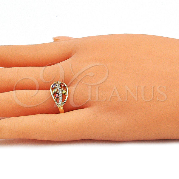 Gold Filled Ring — Multi Stone Ring Leaf Design with Multicolor Cubic — alternate product view — SKU 143169 | Oro Laminado anillo — Multi Stone Ring Leaf diseño with Multicolor Cubic — SKU 143169