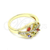 Oro Laminado Multi Stone Ring, Gold Filled Style Leaf Design, with Multicolor Cubic Zirconia and White Micro Pave, Polished, Golden Finish, 01.210.0141.08 (Size 8)