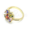 Oro Laminado Multi Stone Ring, Gold Filled Style with Multicolor Cubic Zirconia and White Micro Pave, Polished, Golden Finish, 01.210.0142.07 (Size 7)