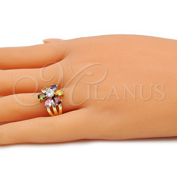 Gold Filled Ring — Multi Stone Ring Flower Design with Multicolor Cubic — alternate product view — SKU 143173 | Oro Laminado anillo — Multi Stone Ring flor diseño with Multicolor Cubic — SKU 143173