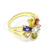 Oro Laminado Multi Stone Ring, Gold Filled Style Flower Design, with Multicolor Cubic Zirconia, Polished, Golden Finish, 01.210.0143.07 (Size 7)