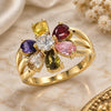 Oro Laminado Multi Stone Ring, Gold Filled Style Flower Design, with Multicolor Cubic Zirconia, Polished, Golden Finish, 01.210.0143.07 (Size 7)