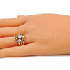Oro Laminado Multi Stone Ring, Gold Filled Style Flower Design, with Multicolor Cubic Zirconia, Polished, Golden Finish, 01.210.0143.09 (Size 9)