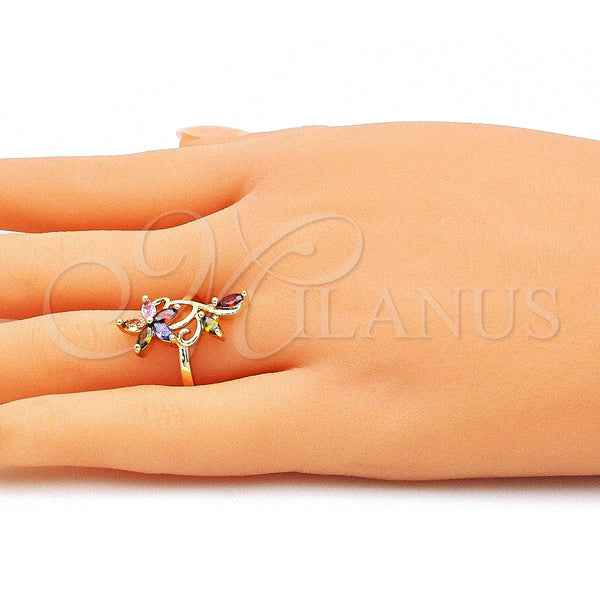Gold Filled Ring — Multi Stone Ring Flower and Leaf Design with — alternate product view — SKU 143176 | Oro Laminado anillo — Multi Stone Ring flor and Leaf diseño with — SKU 143176