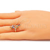 Oro Laminado Multi Stone Ring, Gold Filled Style Flower and Leaf Design, with Multicolor Cubic Zirconia, Polished, Golden Finish, 01.210.0144.08 (Size 8)