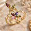 Oro Laminado Multi Stone Ring, Gold Filled Style Flower and Leaf Design, with Multicolor Cubic Zirconia, Polished, Golden Finish, 01.210.0144.08 (Size 8)