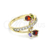 Oro Laminado Multi Stone Ring, Gold Filled Style Teardrop and Leaf Design, with Multicolor Cubic Zirconia, Polished, Golden Finish, 01.210.0145.07 (Size 7)