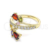 Oro Laminado Multi Stone Ring, Gold Filled Style Teardrop and Leaf Design, with Multicolor Cubic Zirconia, Polished, Golden Finish, 01.210.0145.07 (Size 7)