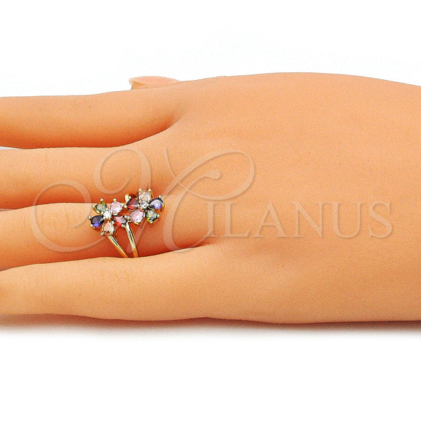 Gold Filled Ring — Multi Stone Ring Flower Design with Multicolor Cubic — alternate product view — SKU 143181 | Oro Laminado anillo — Multi Stone Ring flor diseño with Multicolor Cubic — SKU 143181