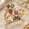 Oro Laminado Multi Stone Ring, Gold Filled Style Flower Design, with Multicolor Cubic Zirconia, Polished, Golden Finish, 01.210.0146.08 (Size 8)