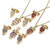 Oro Laminado Earring and Pendant Adult Set, Gold Filled Style Owl Design, with Garnet and Black Cubic Zirconia, Polished, Golden Finish, 10.210.0130.2