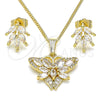 Oro Laminado Earring and Pendant Adult Set, Gold Filled Style Butterfly Design, with White Cubic Zirconia and White Micro Pave, Polished, Golden Finish, 10.210.0134.1