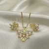 Oro Laminado Earring and Pendant Adult Set, Gold Filled Style Butterfly Design, with White Cubic Zirconia and White Micro Pave, Polished, Golden Finish, 10.210.0134.1