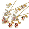 Oro Laminado Earring and Pendant Adult Set, Gold Filled Style Butterfly Design, with White Cubic Zirconia and White Micro Pave, Polished, Golden Finish, 10.210.0134.1