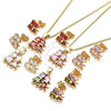 Oro Laminado Earring and Pendant Adult Set, Gold Filled Style Little Girl and Little Boy Design, with Garnet Cubic Zirconia, Polished, Golden Finish, 10.210.0036.3