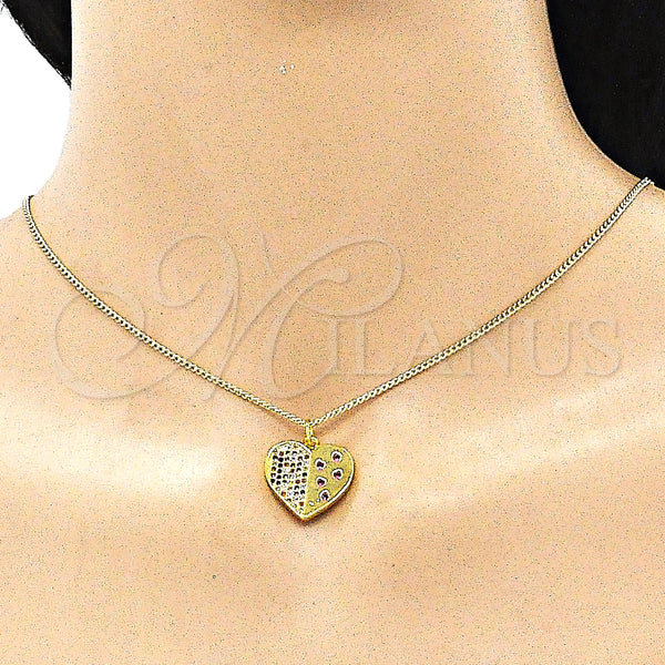 Gold Filled Necklace — Pendant Necklace Heart Design with Multicolor Micro Pave — alternate product view — SKU 143202 | Oro Laminado collar — Pendant Necklace corazón diseño with Multicolor Micro Pave — SKU 143202
