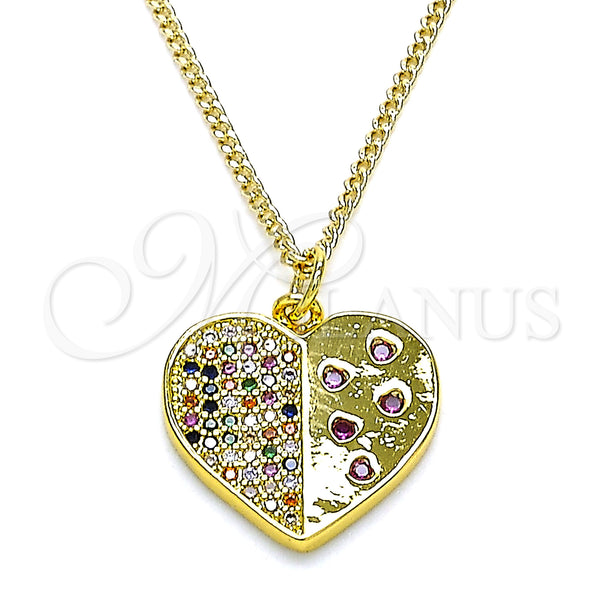 Gold Filled Necklace — Pendant Necklace Heart Design with Multicolor Micro Pave — main product view — SKU 143202 | Oro Laminado collar — Pendant Necklace corazón diseño with Multicolor Micro Pave — SKU 143202